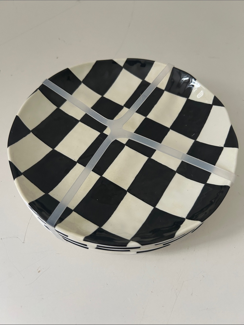 Set of 4 Black and White Checkered Melamine Dessert Plates NEW